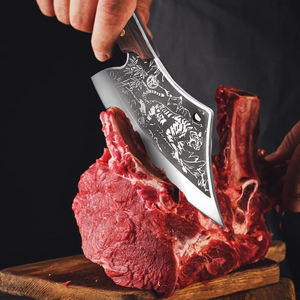 Coup de Hache de Boucher Bochen à Pleine Soie Forgé Robuste pour Hacher, Poignée en Bois, Couteau de Boucher à Motif pour Cuisine, Hachoir à Viande, Fourreau en Cuir - Product Image 6