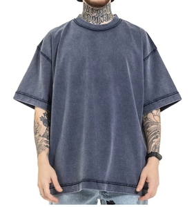 FLOWORA T-shirt court oversize en coton 100% de haute qualité 275 GSM, T-shirts vintage Bakit Acid Wash pour hommes - Product Image 1
