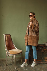 ショートコート ブロードテールファー スタンドカラー ミンクファー袖口 スワカラ カラクル アストラハンファーコート レザージャケット レディース - Product Image 4