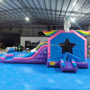 Ticari pembe ve mavi sıçrama ev şişme unicorn sıçrama combo pvc şişme şato ile çocuklar için havuz - Product Image 4