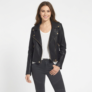 Bold Women's New Skin Leather <b>Biker</b> <b>Jacket</b> with Quilted Lapel Collar Long Sleeves Breathable Woven black leather <b>jackets</b> - Product Image 1