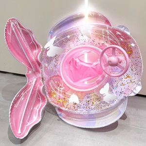 Bouée gonflable pour enfant en forme de sirène papillon rose, avec volant, siège flottant pour piscine, taille enfant. - Product Image 2