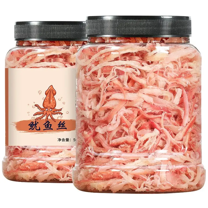 500gram plastic bottle dry seasoned red squid sea food in china dried shredded squid snack