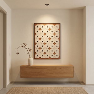 Lujo arte mixto 3D Wabi Sabi, cuadro relieve piedra arenisca círculos concéntricos neutro decoración hogar - Product Image 3