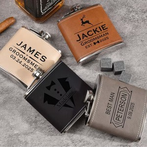 Botella de Licor Personalizada con Logotipo Impreso en Cuero, Regalo para Hombres, Padrinos de Boda, Regalos para Despedida de Soltero - Product Image 2
