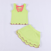 Ensemble de tenue de sport pour filles DH ODM : Jupe de tennis à triple nœud au dos, débardeur en nylon et poly avec ourlet festonné superposé et jupe-short – Vêtements de sport pour enfants