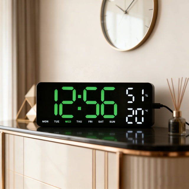 Factory Wholesale Large Digital Calendar Smart Table Clock with LED Display Temperature Humidity Dual Alarms Wall Bedroom Office