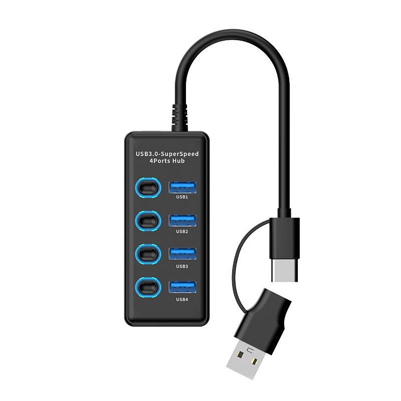 Cable negro 604-30 de doble cabezal de 1 m a 4 puertos USB 30