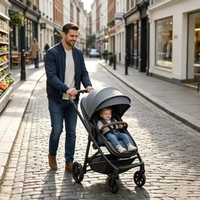 Carrito de Paseo para Niños, 2 en 1, Plegable, con Toldo, Asientos Extraíbles y Gran Espacio de Almacenamiento para Viajes