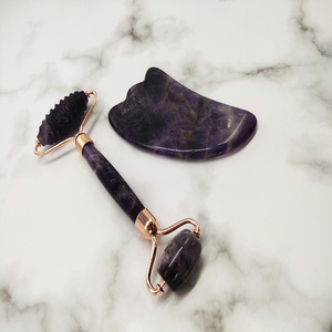 Conjunto de amatista, rodillo de masaje, masajeador facial con logotipo personalizado con caja, rodillo de amatista guasha de alta calidad - Product Image 2