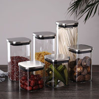 Fournisseur en gros d'usine, récipient de stockage de cuisine carré transparent écologique réutilisable, pot en verre avec couvercle en acier inoxydable