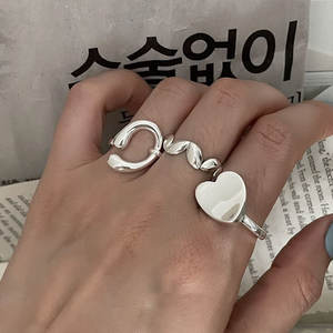 Korean-Style S925 Sterling Silver Love Heart <b>Ring</b> Modern Minimalist Design <b>Adjustable</b> for Women's Individualistic Ins for Daily - Product Image 3