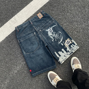 Shorts en jean délavé à ourlet brut, pantalons de survêtement brodés personnalisés, jorts, fabricants, shorts en jean déchirés, streetwear pour hommes - Product Image 1