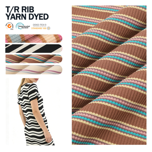 Tela de Punto Acanalado Personalizada 4*2 7*3 8*3 2x2 con Rayas Teñidas en Hilo, Transpirable, Color Neón, Poliéster, Rayón, Viscosa, Spandex - Product Image 1