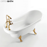 Baignoire autoportante en acrylique à pieds en or blanc ORTONBATH, baignoire de spa chaude, sanitaire, avec ensemble de douche doré