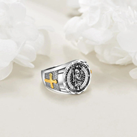 Bague Saint Christopher en argent sterling 925 avec design oxydé Bonne chance et protection pour homme