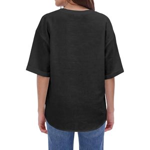เสื้อเชิ้ตผู้หญิงแขนสั้นคอวีผ้าฝ้ายลินินเสื้อลำลองสำหรับทุกวัน - Product Image 4