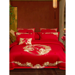 Juego de Ropa de Cama de Estilo Chino para Boda, 4 Piezas, Funda de Edredón de Algodón, Juego de Sábanas Transpirables con Diseño Festivo - Product Image 2