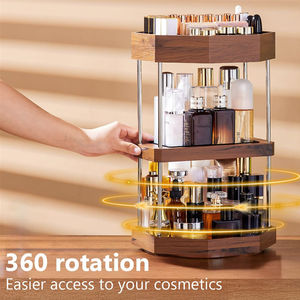 360旋转木质化妆品收纳器3层桌面储物架家居化妆品收纳器托盘 - Product Image 3
