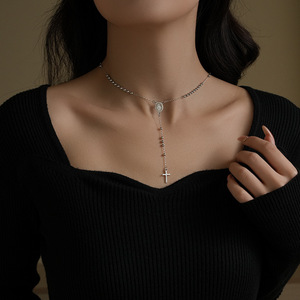 Catholic Prayer Faith Jewelry 3mm Titanium Steel Buddha Beads Madonna Virgin Mary <b>Cross</b> Rosary Necklace - Product Image 2