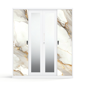 Armoire en acier imprimé avec miroir, 4 portes coulissantes, 1600 mm - Product Image 2