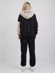 <span class=keywords><strong>Ensemble</strong></span> de sport décontracté pour femmes de haute qualité noir <span class=keywords><strong>beige</strong></span> sweat à capuche de couleur mélangée avec motif solide et pantalon de <span class=keywords><strong>jogging</strong></span> - Product Image 3