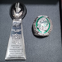 Nouveau 2024 Philadelphia Eagles Super Bow l 2 Pcs Championnat Anneau Trophée Ensemble Avec Boîte D'affichage En Bois