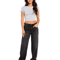 T-shirt court basique uni pour femme, col rond, manches courtes, coupe ajustée, avec logo personnalisé imprimé, style décontracté