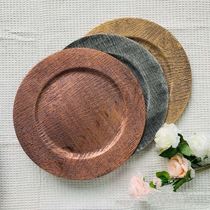 Plateaux ronds à motif de grain de bois multicolores à double placage Matériau sûr Cadeaux en gros Bol à fruits Assiettes décoratives pour chargeur - Product Image 1