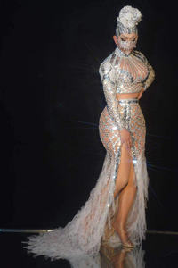 NOVANCE Y1944 Produtos Únicos em Últimas Lantejoulas Fishnet High Slit Fishtail Fringe Vestido Sexy Prata 2 Peça Set Mulheres Partido - Product Image 4