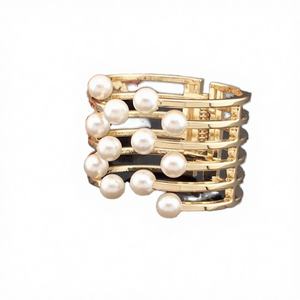 Fashion Women's Gold Plated Vintage Imitation <b>Pearl</b> Charm Cuff Bangles Manchette Statement Jewelry Anniversary Gift - Product Image 4