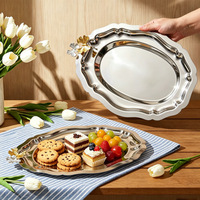 Plateau de service ovale en acier inoxydable, style rétro français, motif papillon, pour gâteaux, collations, desserts, pour les fêtes