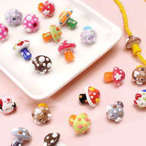 Cuentas sueltas de hongo de cristal pintadas a mano con lunares de 17x16mm para hacer joyería DIY, pulseras, collares, accesorios - Product Image 1