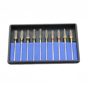 Bộ dụng cụ mài đánh bóng zirconia nha khoa 10 món, mài trung bình, mạ điện, kèm mũi khoan kim cương kim loại, đạt chứng nhận CE - Product Image 1