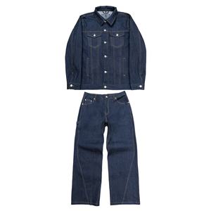 Ensemble 2 pièces TOPSHOW DENIM en coton épais personnalisé avec blocs de couleur et coutures vintage pour homme - Product Image 1