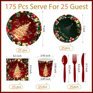 Christmas Tree <b>Disposable</b> Tableware Set Paper <b>Plates</b> Cups Napkins Party Supplies for Christmas Celebration - Product Image 2