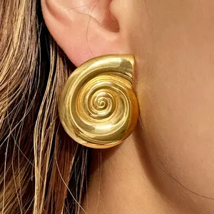 2024 Fashion Jewelry Retro Titanium Steel Polishing Conch Earrings Women 18K PVD Gold Stainless Steel Chunky Stud Earrings