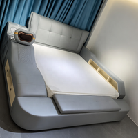 Lit rembourré multifonctionnel de luxe avec appui-tête massant, système audio Bluetooth et coffre-fort intégré – Mobilier de chambre intelligent