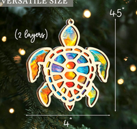 Ornements de Noël de plage pour l'arbre |   Attrape-soleil tortue en acrylique aux couleurs vives de 4,3 x 3,7 pouces avec carte d'histoire, imitation vitrail