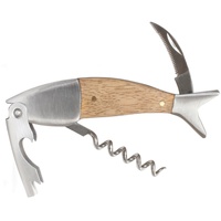 Ouvre-bouteille de vin portable pliable en forme de poisson WS101, vente en gros d'usine, logo personnalisé, tire-bouchon en bois