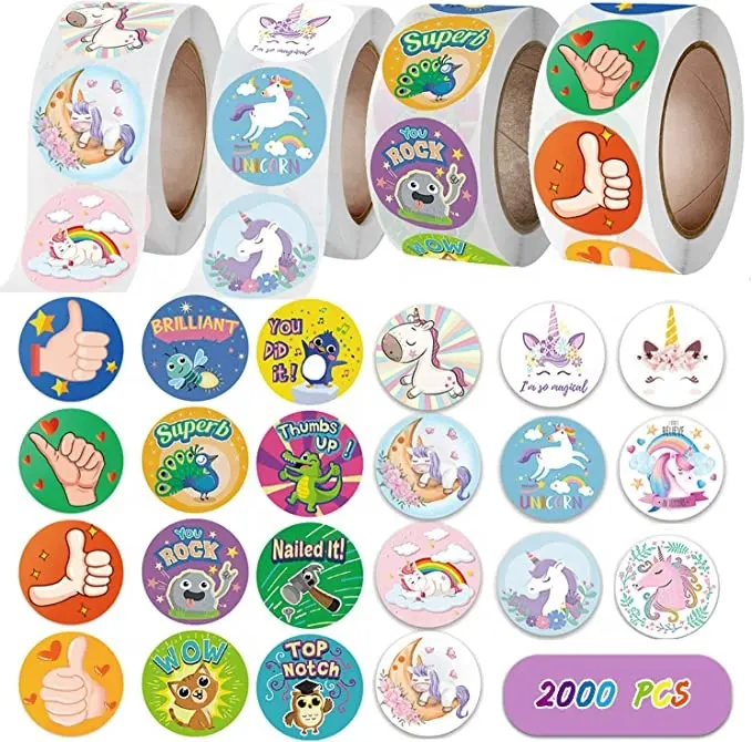 Roll Round Adhesive Kids Toy Reward Stickers Cartoon Stickers Hot Sale 1 Inch Vinyl Sticker Holiday Decoration Customized Color