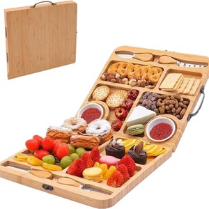 เขียงไม้ไผ่พับได้ Ximulin พร้อมช่องสำหรับใส่ของว่าง ผลไม้ และขนมหวาน - Product Image 1
