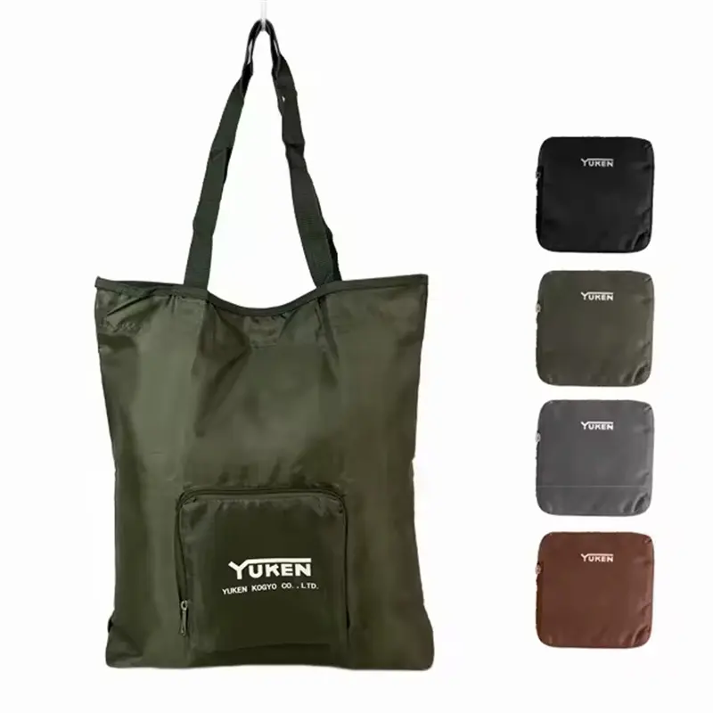 Складная сумка на молнии из полиэстера с логотипом под заказ, нейлоновая многоразовая сумка для продуктов, экологически чистые сумки для покупок