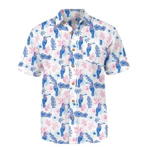 Polo décontracté pour homme, personnalisé, en gros, respirant, léger, à imprimé floral tropical hawaïen avec toucan, boutonné - Product Image 1