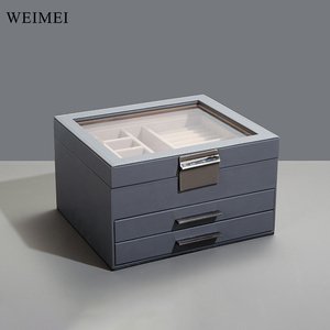 WEIMEI 3-Layer <b>Large</b> Multi-Functional Jewelry Organizer with Drawers Premium Leather Storage Display Case for Women - Product Image 6