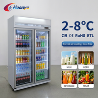 Réfrigérateur commercial à porte vitrée transparente, refroidissement par ventilateur, réfrigérateur vertical avec contrôle intelligent de la température