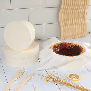 Emballage alimentaire à emporter boîte ronde en bois plateau en bois avec couvercle boîte à gâteau Burger boîte de nourriture végétarienne - Product Image 4