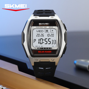 Montre numérique multifonctionnelle à énergie <span class=keywords><strong>solaire</strong></span> SKMEI 2750, style rétro pour homme, bracelet en silicone, résistante à l'eau, montre électronique sportive - Product Image 4