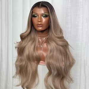 Peluca de Cabello Humano con Frente de Encaje Ondulado Rubio Ceniza, con Raíz Oscura Ombre y Encaje HD <span class=keywords><strong>para</strong></span> Mujer - Product Image 2