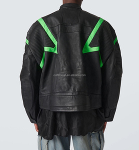 แจ็คเก็ตหนังแท้ 100% มีช่องซิปด้านใน แจ็คเก็ตหนังสไตล์เรซซิ่งสุดหรูสำหรับทุกเพศ  แจ็คเก็ตหนังสไตล์วินเทจสำหรับผู้ชาย แจ็คเก็ตไบค์เกอร์ทรงโอเวอร์ไซส์ - Product Image 3